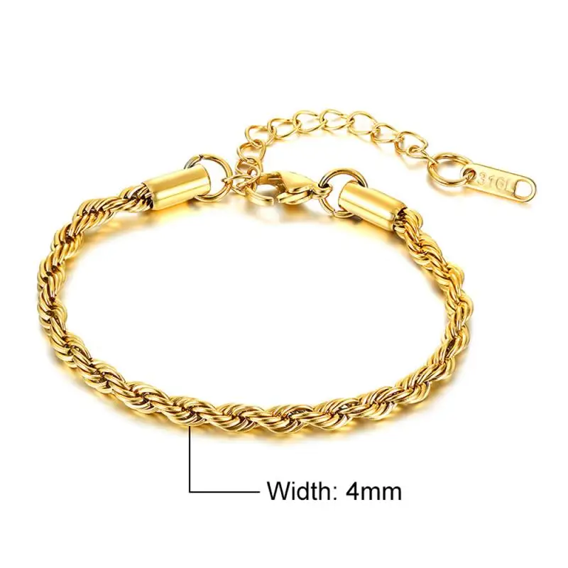 Stainless Steel Bracelet For Men Women Braided 16cm Rope Chain with 5cm Extender Adjustable Jewelry Gold/Silver Color