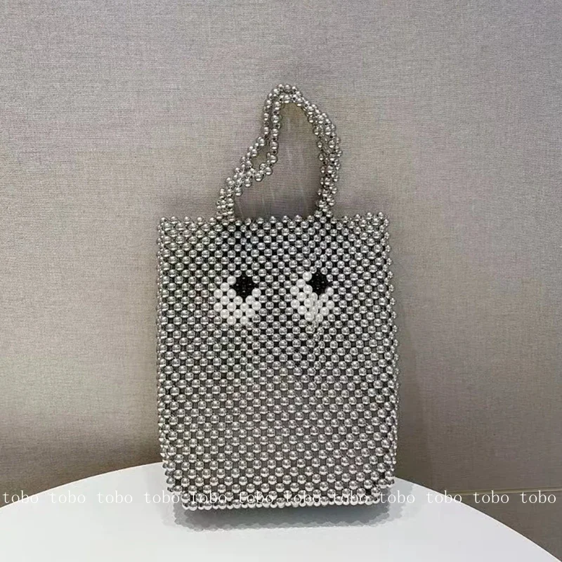 

2024, сумки-тоуты с черными бусинами, новые Украшенные жемчужинами кошельки, черно-белая, ручная работа, кошелек расшитый бисером, универсальная вечерняя сумка