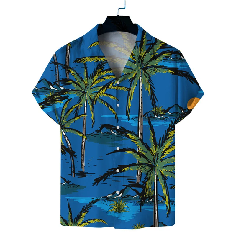 thumbnail image 1 of Camisas de verano nuevas con estampado 3D de flores hawaianas para hombre y mujer, camisas de manga corta con solapa y estampado de atardecer en la playa, ropa de calle, 1 of 4