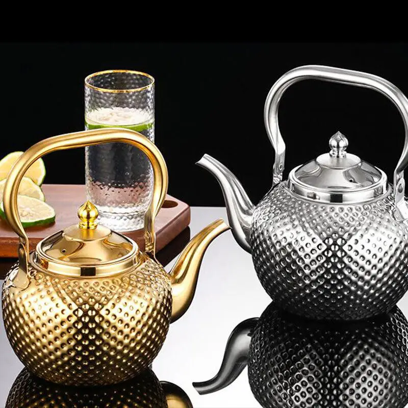 

Stainless Steel Teapot Hammer Texture Boiling Kettle With Tea Strainer Water Kettle Stove Tea Pot Drinkware Kitchen 1.2/1.5/2L