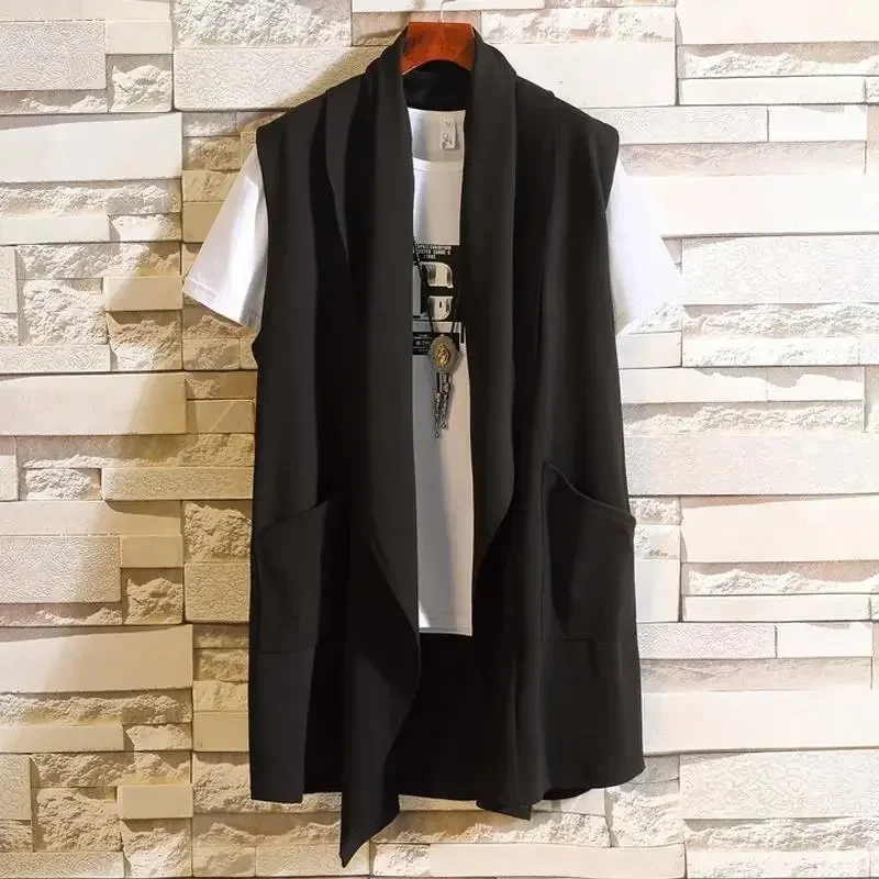 Men Fashion Long Vest Sleeveless Jacket Cardigan Male Nightclub