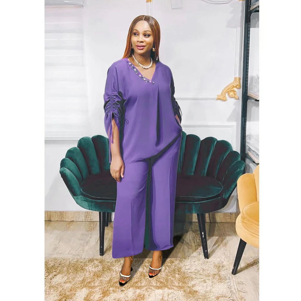 

2 Piece Set Plus Size African Women Clothes Dashiki Casual Outfits 2023 Summer Fashion Short Sleeve Tops Pants Trousers Suits