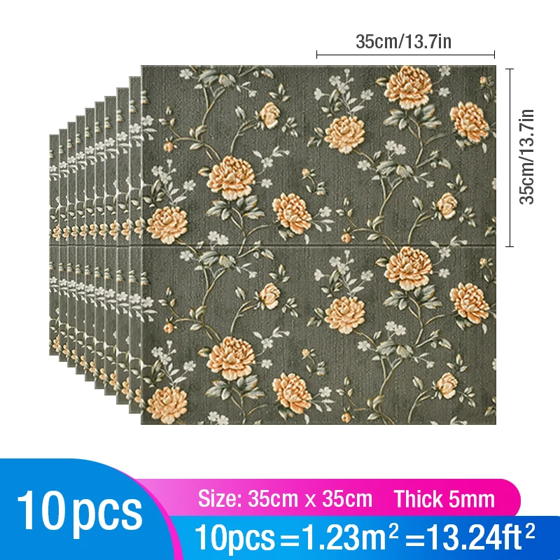 

3D Self-Adhesive Panel Wall Sticker 10Pcs 35x35cm Waterproof Foam Tile Living Room TV Background Protective Baby Wallpaper