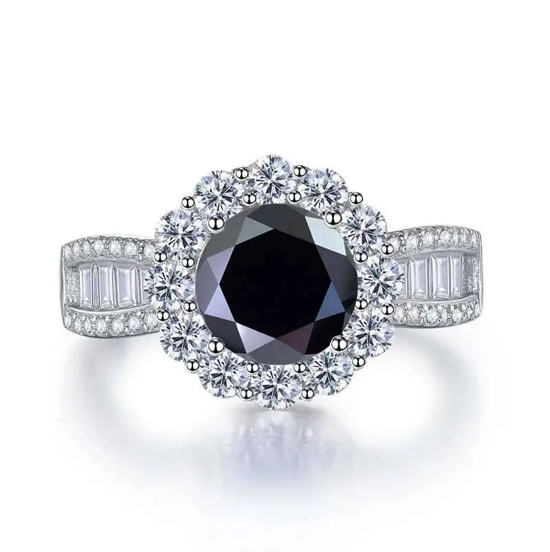 Elegant Round 2 Carat Pink Royal Blue Moissanite Sterling Silver Engagement Ring