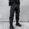 Autumn and winter men's pure black multi-pocket cargo pants trend loose bunched feet casual pants  size 3XL 3