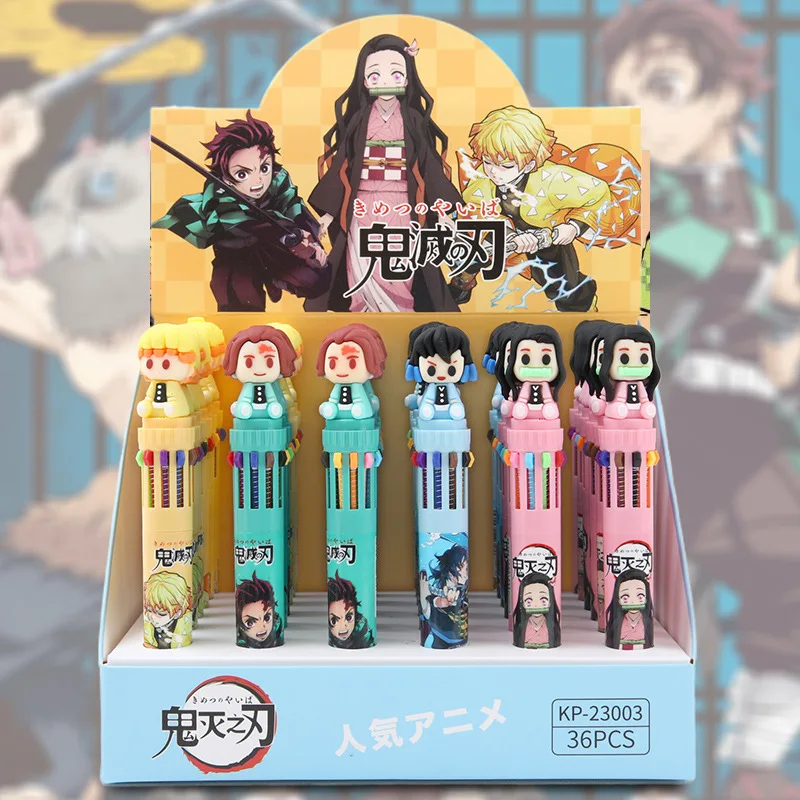 

36pcs Cartoon 10-color Ballpoint Pen School Supplies 0.7mm Cartoon Demon Slayer Boys Press Hand-account Pens Students Stationery