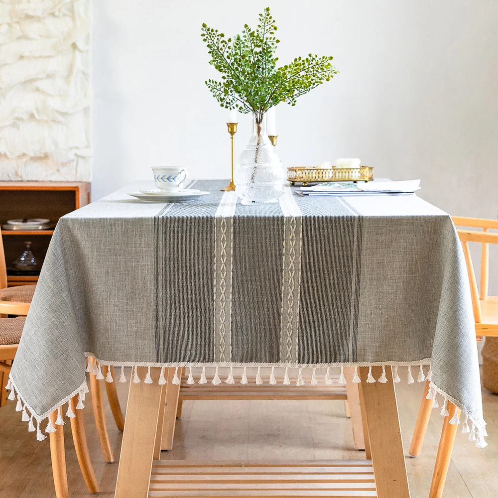 Elegant Linen Cotton Waterproof Tablecloth for Dining and Kitchen Decor