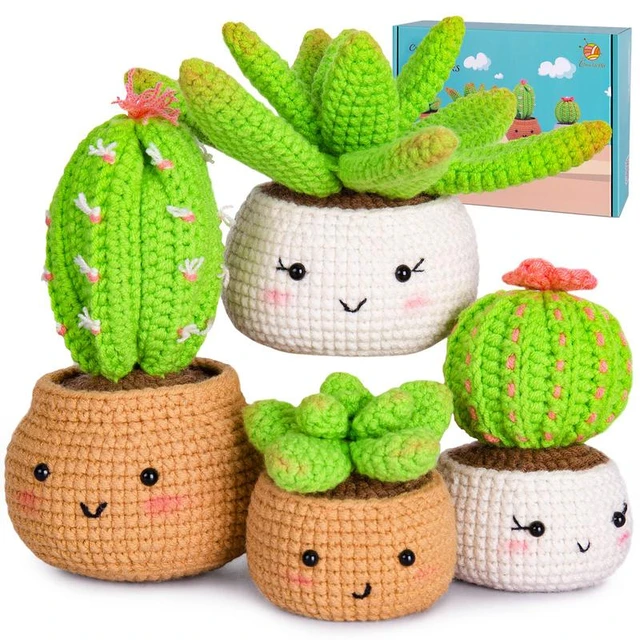 Crochet Beginner Kit Cactus Succulent Beginner Crochet Kit With Ergonomic  Crochet Hooks Step-by-Step Video Crochet Woobles Kit - AliExpress