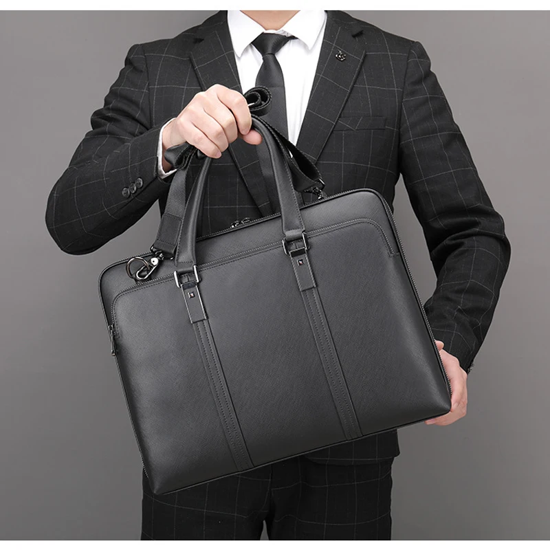 

Business Leather Men Briefcase For Husband Shoulder Bag Man 14" 15" Laptop Briefcases Bags Large Capacity Men's Handbag