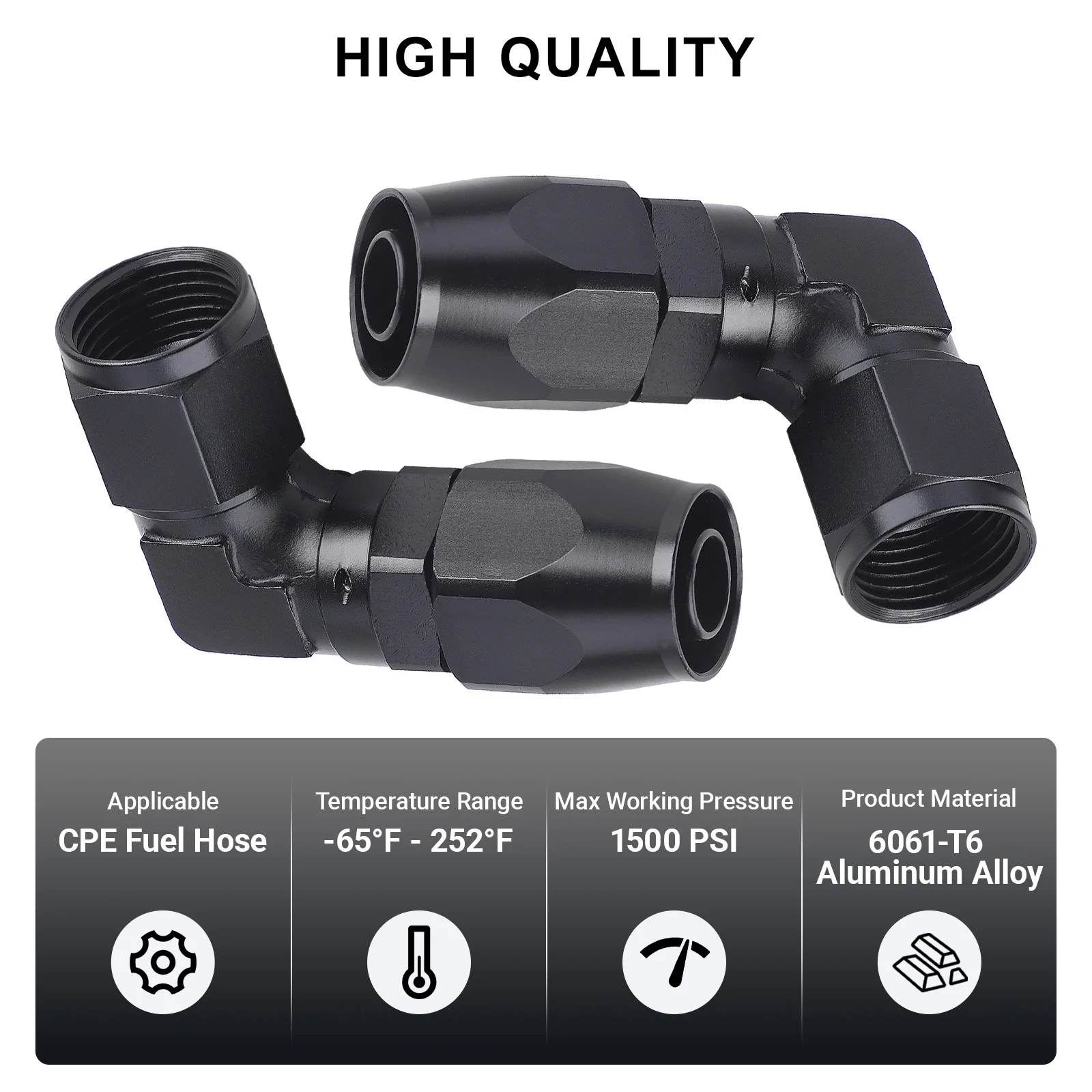 Aluminium 45-Grad- und 90-Grad-Schlauchanschluss-Adapter, 2 Stück, drehbar, AN4 AN6 AN8 AN10 für Öl- und Kraftstoffleitungen, CPE-Leitung, Auto-Ölkühler-Kit – Detail 6