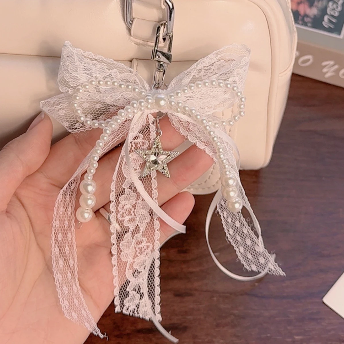 Red Ribbon Lace Bow Keychain - Cherry Y2K Fashion Charm, Delicate Valentine's Day Accessory