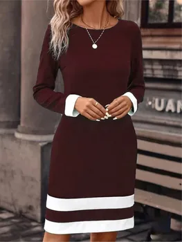 Abbigliamento donna Autunno Inverno Nuova moda aderente Abito color block a maniche lunghe Girocollo Abbigliamento casual da donna 1