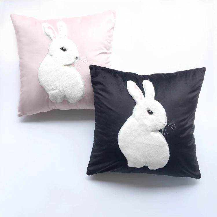 

45x45cm white plush rabbit pattern pillow cover pink waist pillowcase