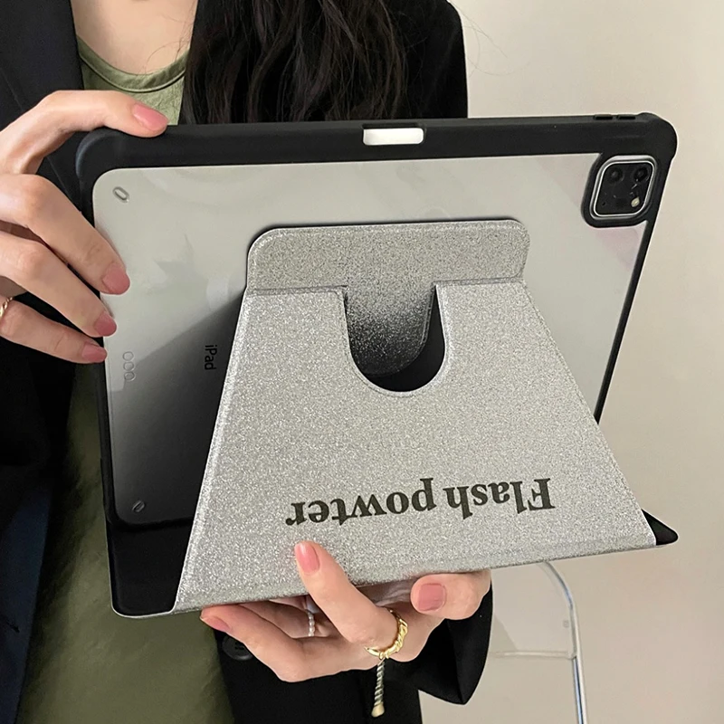 

Glitter Silver Tablet For Apple Ipad10 5th 6th 8th 9th Pro11 12.9 10.2 10.5 10.9 8.3 inch Mini6 air4 5 3 Folding Protective Case