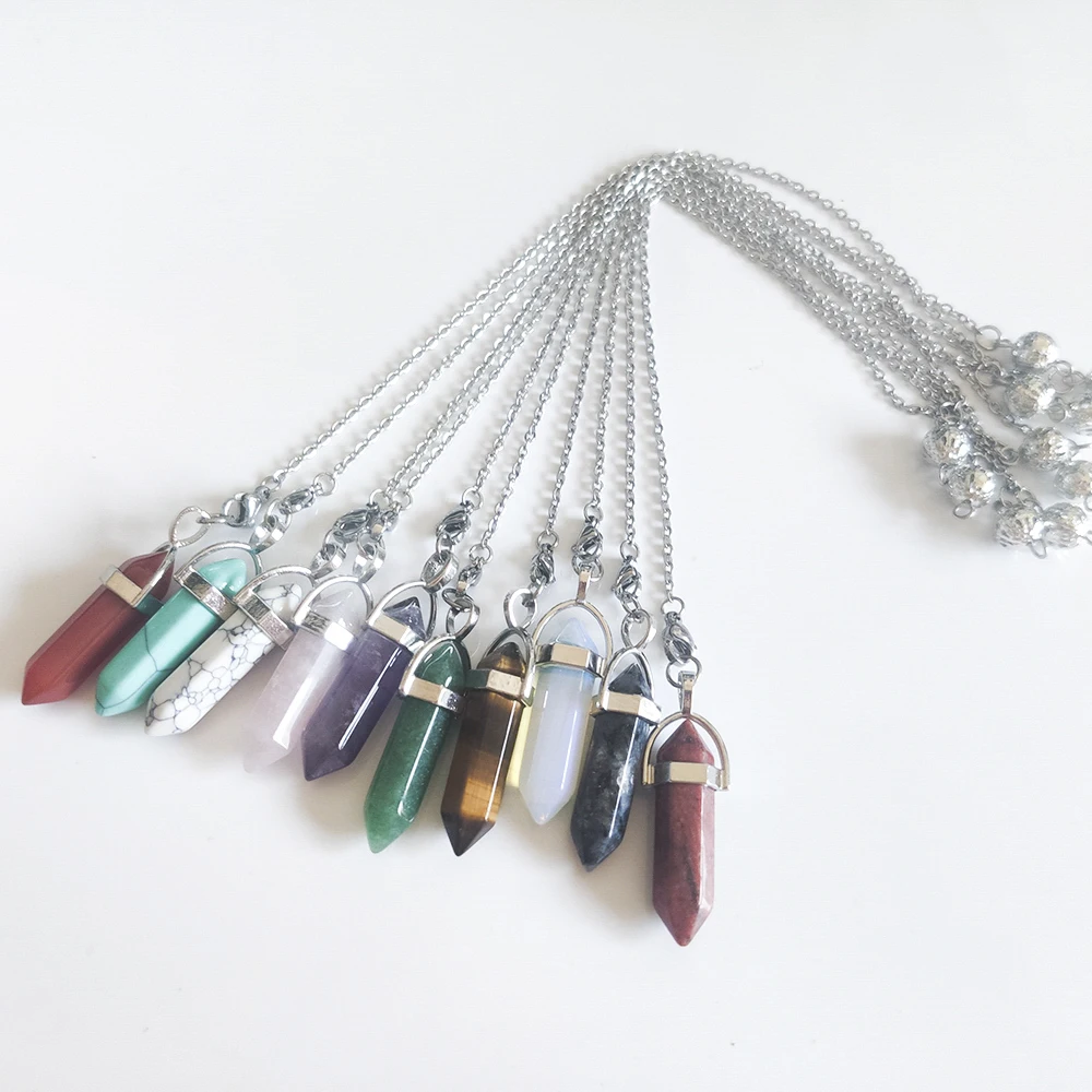 

7 Chakra Reiki Stone Beads Chain Pendulum Pillar Pendant Healing Crystal Amethysts Lapis Lazuli Charms Ornament