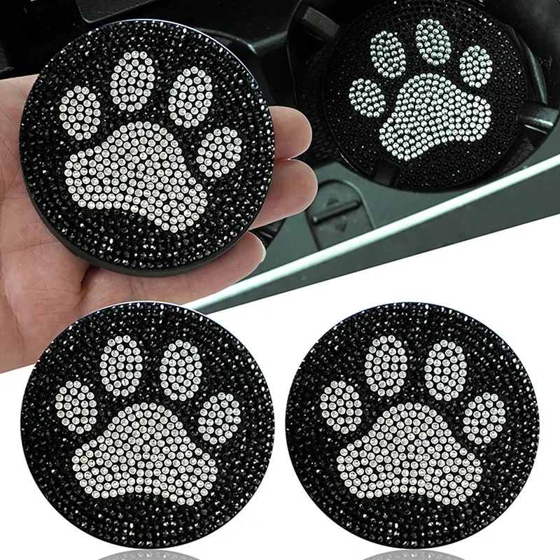 Cute Bling Car Cup Holder Coaster Mat with Rhinestone for Women Girl Universal Anti Slip Automotive Interior Accessories