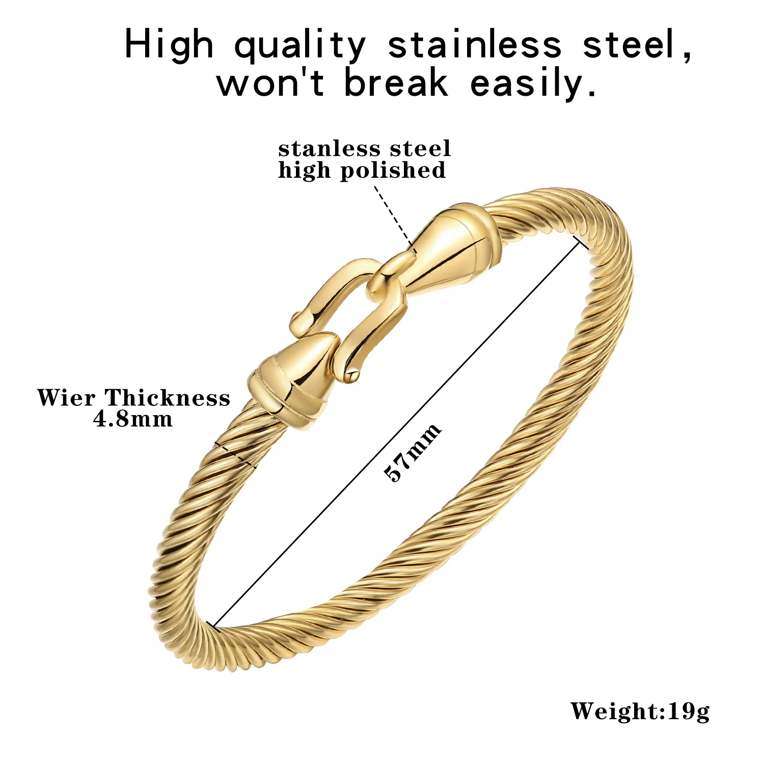 Chuyau Stainless Steel Cable Bracelet - Vintage Twisted Wire Adjustable Cuff Bangle For Women, Men, Teens & Moms