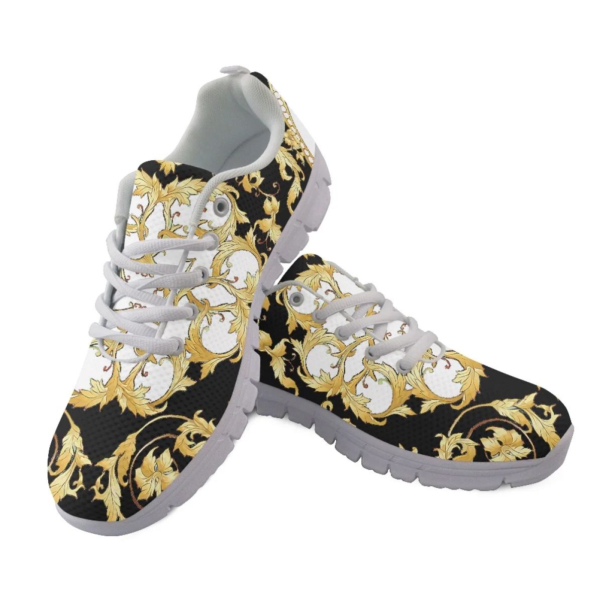 

Golden Baroque Flat Sneakers Butterfly Pattern Wear-resistant Round Toe Mesh Shoes Custom Anti Skid Ladies Shoes Tenis De Mujer