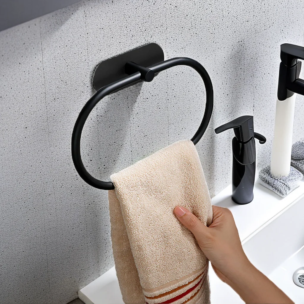 Edelstahl Handtuch halter selbst klebende Badet ücher Rack schwarz Washhand Kleiderbügel Rings chiene Bar Küche Aufbewahrung zubehör – Detail 10
