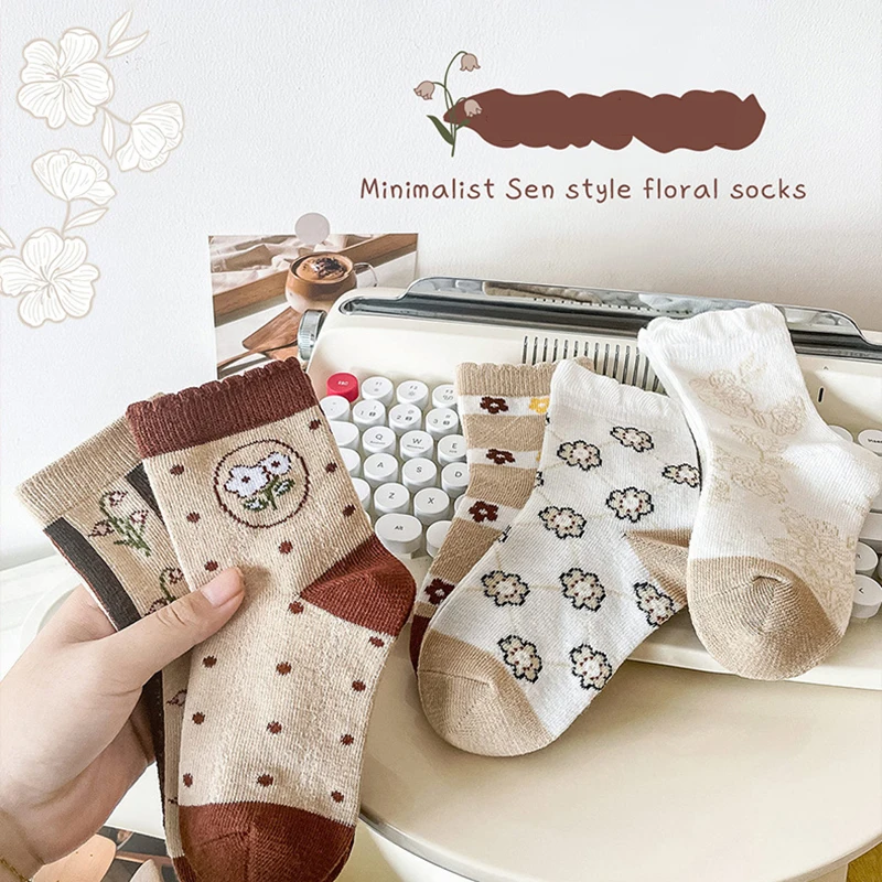 버블 마우스 레이스 숲 코튼 양말, 어린이 양말, 공주 꽃무늬 짧은 양말, 5 켤레