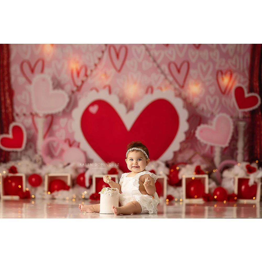 Valentine\'s Day Photography Backdrop Cloth Red Love Heart Wedding Baby Birthday Party Decor Backgrounds For Photo Studio Props