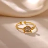 88201-8e25cb.jpg Bague d'été imperméable couleur or rose pour femmes, anillos romantiques en forme de fleur de marguerite, en acier inoxydable, cadeaux élégants pour fête
