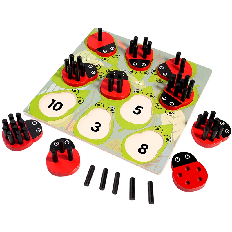 Wooden Ladybug Stick Counting Game Montessori Math Toys for Toddlers Learning Numbers Matching Sensory Educational Toys