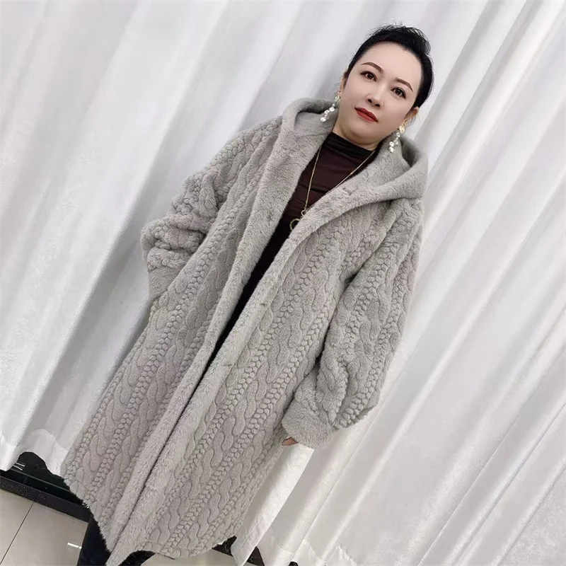 New Fried Dough Twists Environment-friendly Mink Fur Coat Long Coat Original Knitting Thickened Loose Korean Hoodie