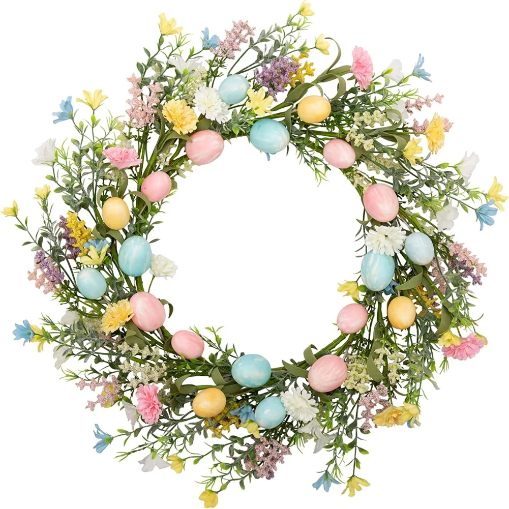 Bunny Easter Colorful Egg Wreath Door Wall Hanging Pendenti Simulato Green Plant Egg Happy Easter Day Party Decor Per La Casa
