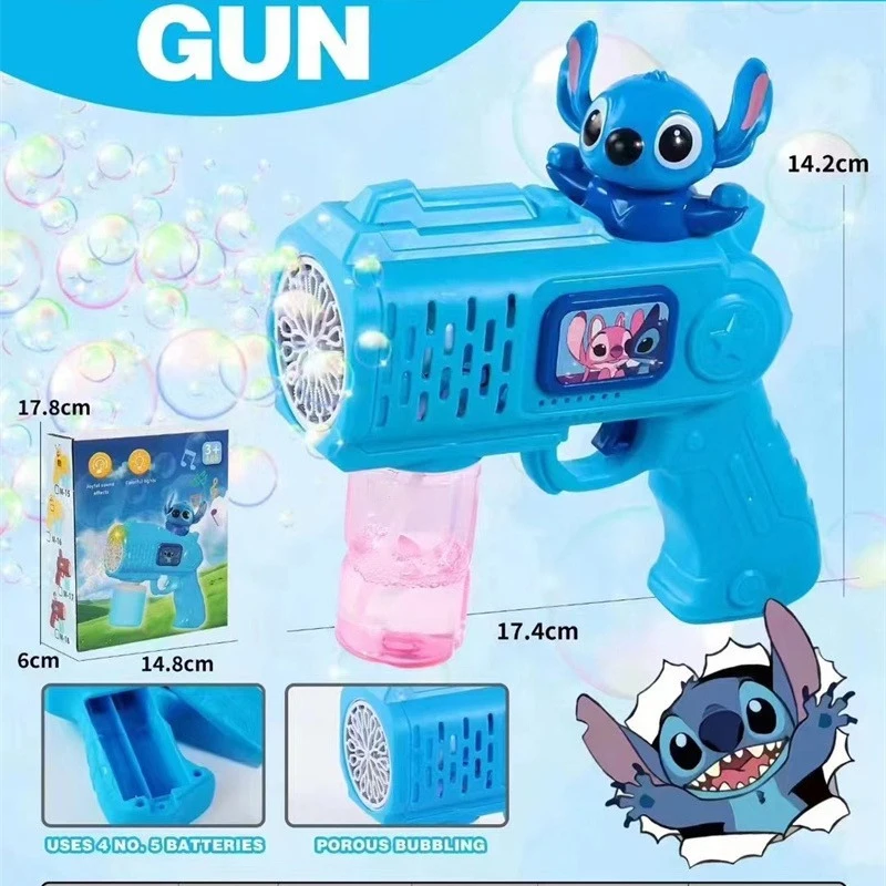 New Disney Stitch Electric Bubble Gun Toy Lilo & Stitch Lotso Bubbles Machine Automatic Soap Blower with Light Outdoor Games 2