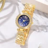 6PCS/Set Women's Blue Alloy Watch Strap Fashionable Rhinestone Quartz Watch Necklace Earrings Jewelry Set 3