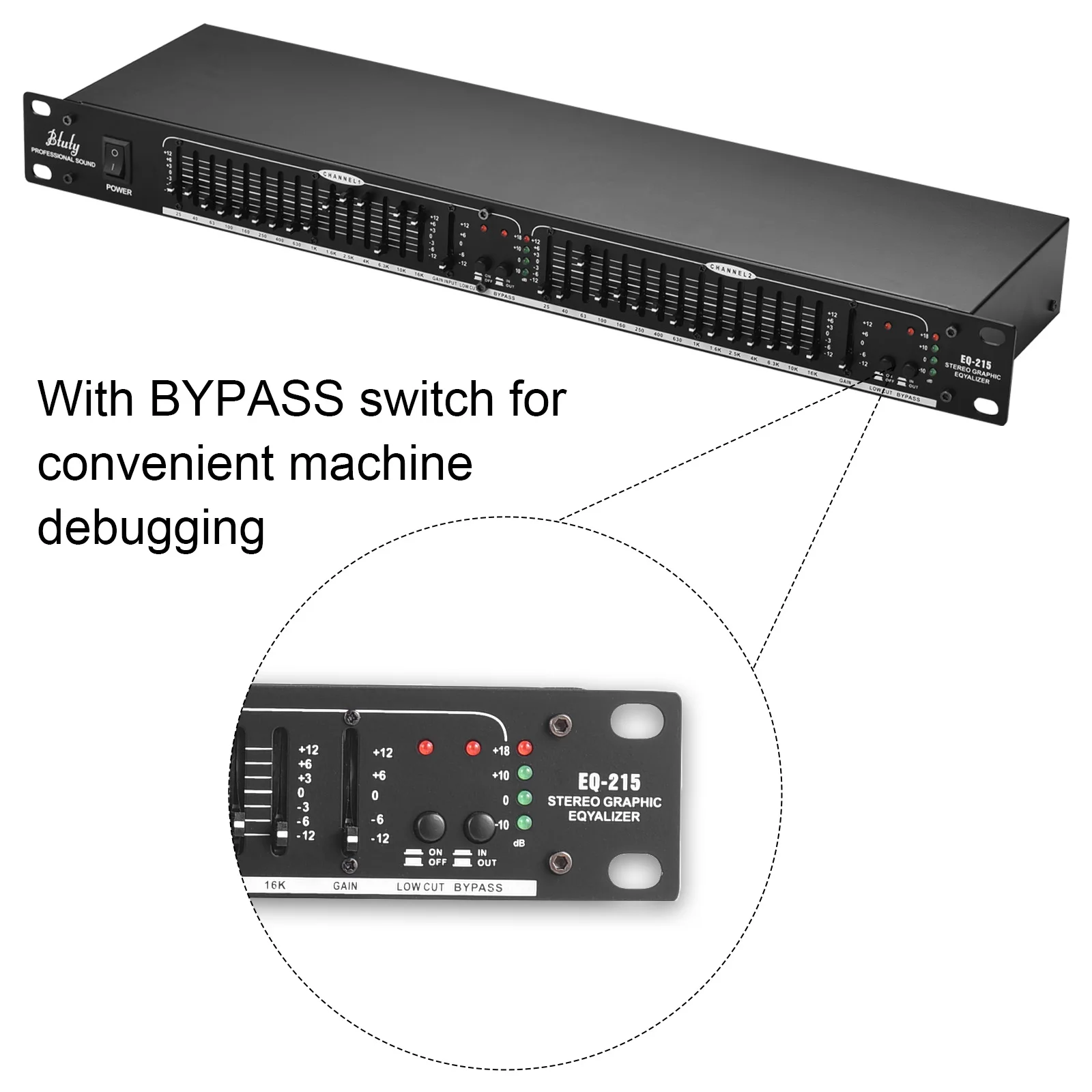 Btuty EQ-215 Dual Channel 15-Band Equalizer 1U Rack Mount 2-channel Stereo Graphic Equalizer