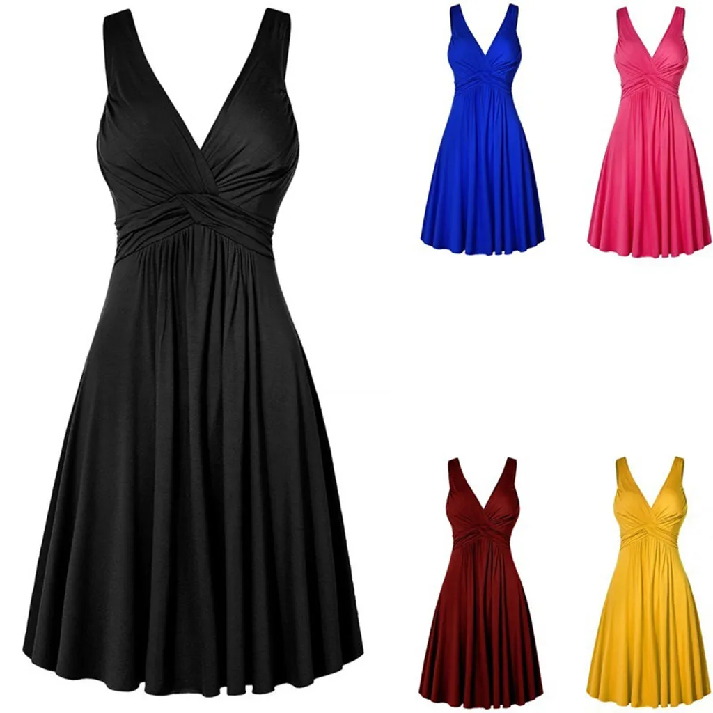 

Dresses oversized V-neck Retro Vestidos Pleated Slim Flare Skirt Dresse A-line Solid Color Sling Vintage Cocktail Party Dress