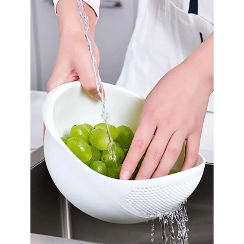 1PC- Silicone Colander Rice Bowl Drain Basket Fruit Bowl Washing Drain Basket with Handle Washing Basket Home Kitchen Organizer 3