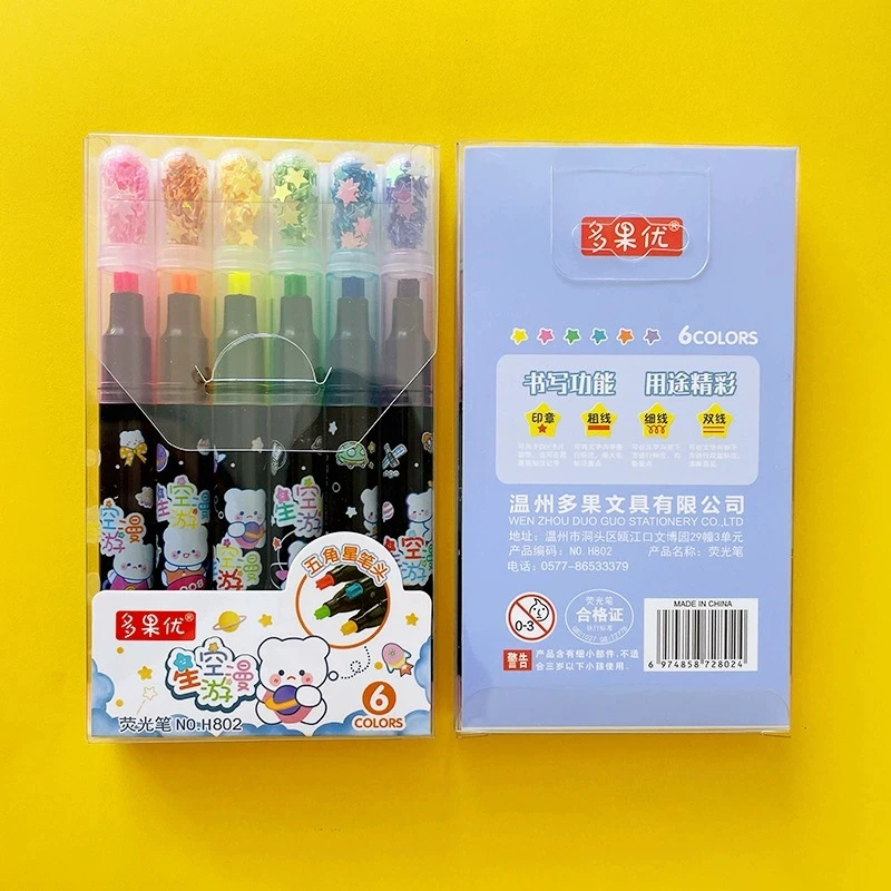 Art Marker 6Pcs/set Cute Star Stamp Highlighter Color Art Marker DIY Hand Account Pen Office Stationery Student School Drawing Supplies