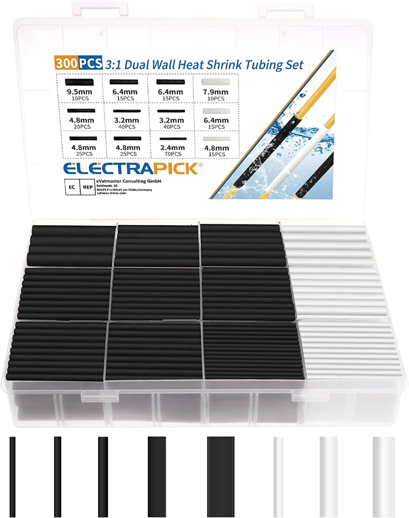 300Pcs Heat Shrink Tubing Kit Shrink Ratio 3:1 with Glue Waterproof Heat Sking Tube Cable Sleeves Repair Kit Self-Adhesive Lined heat shrink tubing,heat shrink tube,heat shrink tube kit,heat shrink cable sleeve