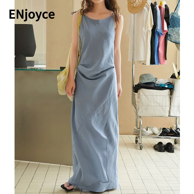 

Summer Vintage Off Shoulder Lace up Strap Dresses Ladies Vacation Sleeveless Slim Tank Maxi Dress Adjustable Beach Sundress