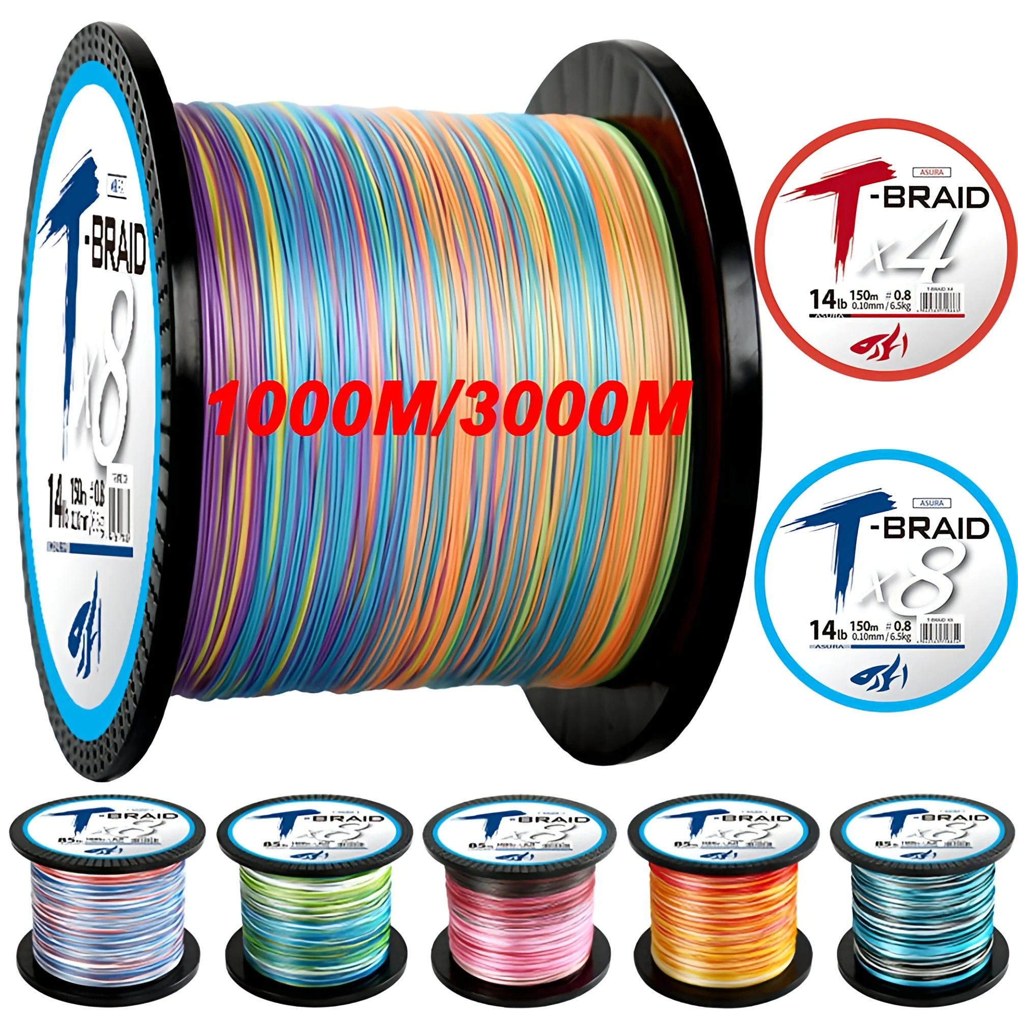 Ligne de pêche PE multifilament Asura 8 brins 4 tresses 1000m 3000m pour carpe et mer