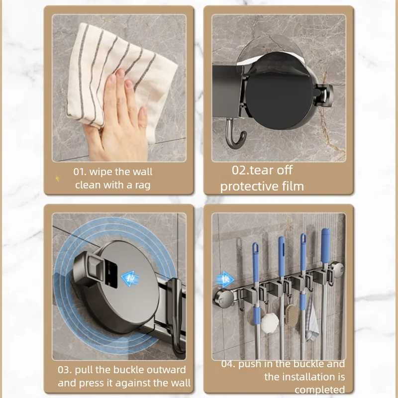 YUTOKO 1 Stück Aufbewahrungsregal für Bad, Küche und Garage, Mopp-Clip-Halterung, Wandclip für Besen und Mopp, Haken-Schnalle, Haushaltszubehör – Detail 14