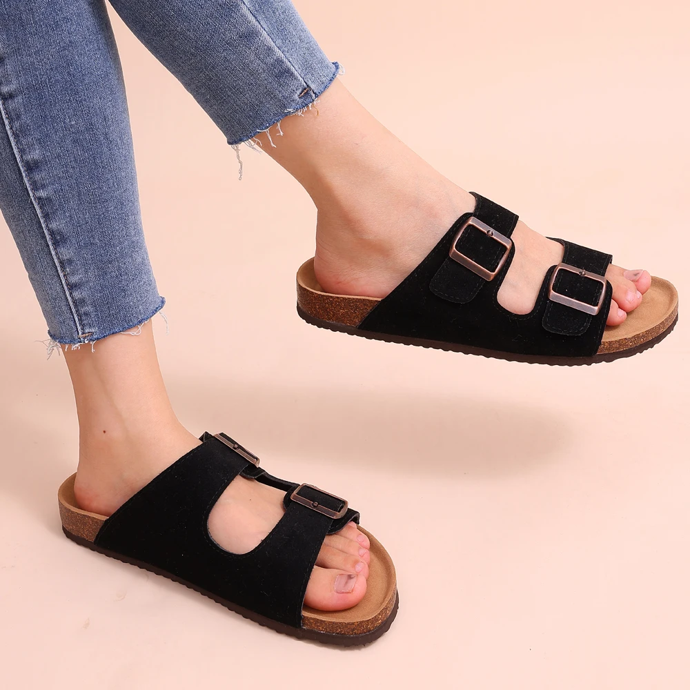 Evshine dam kork strand sandaler med dubbelt spänne halkfria_voghion.com