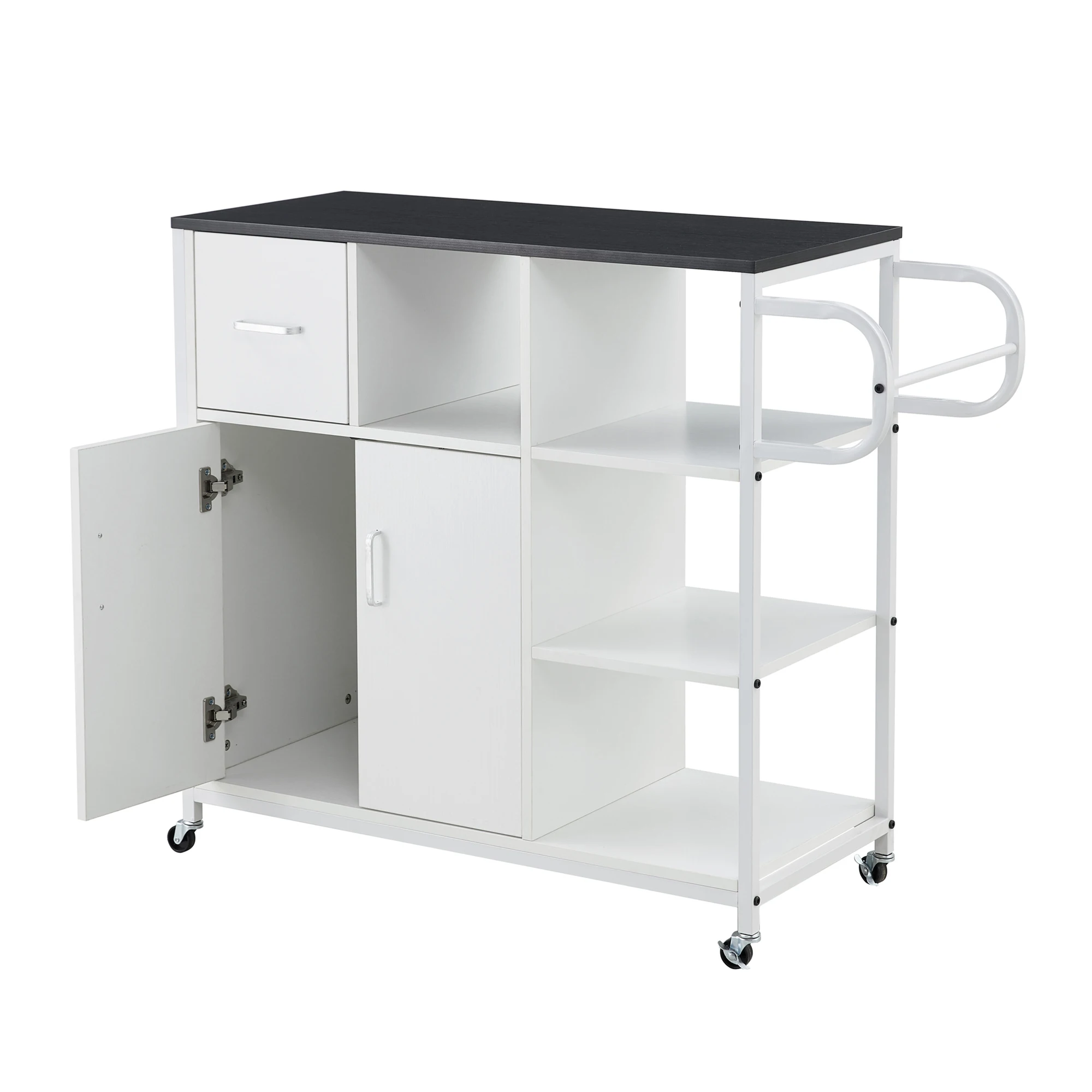 

Compact Kitchen Storage Cabinet Island Cart on Wheels Rolling Utility Trolley Cart with Storage Shelf & Drawer for Dining Room