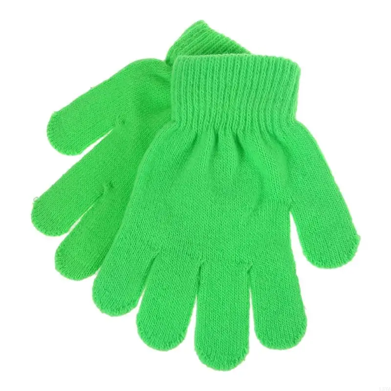 L5YA Unisex Warm Thick Thermal Gloves for Boys Girls Solid Color Soft Texture