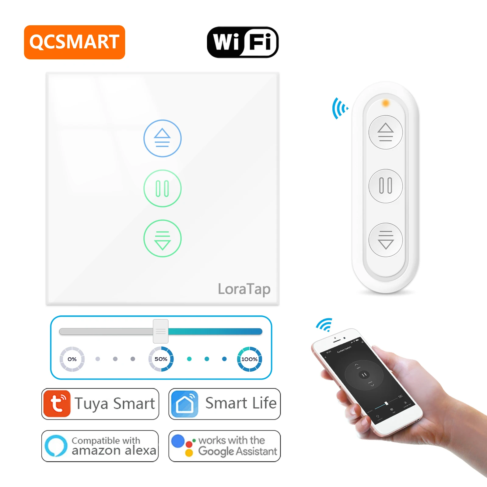 

QCSMART Roller Shutter Curtain Blinds Switch Motor Tuya Smart Life App Remote Control Percentage Google Assistant Alexa