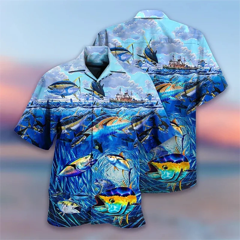 

Sea Animal 3D Printed Shirts For Men Clothing Fashion Shark Octopus Graphic Lapel Blouse Hawaiian Beach Shirts Y2k Short Sleeve