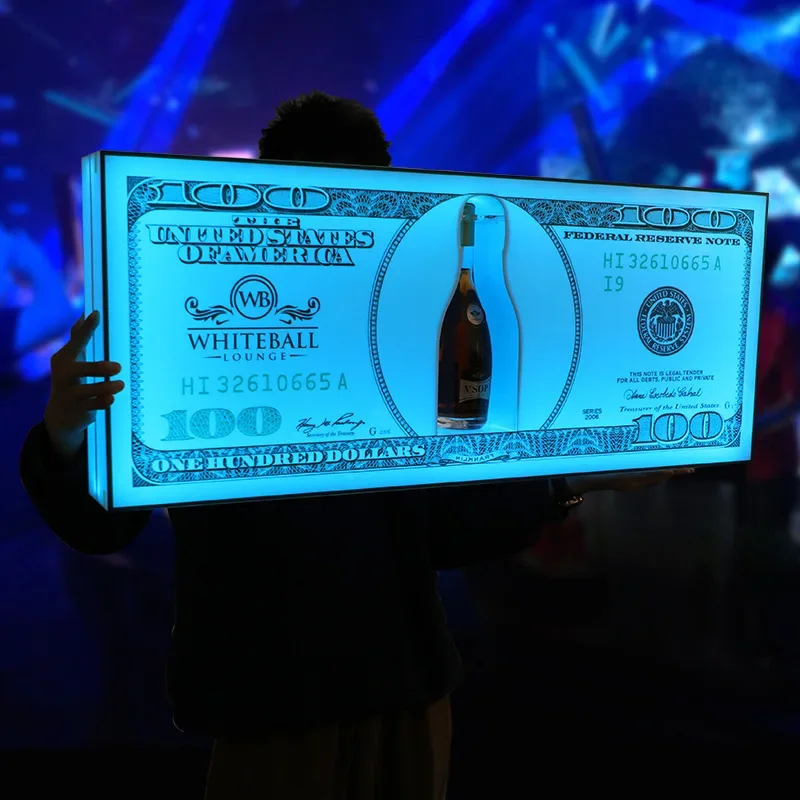Nightclub Bar LED Glowing US Dollar Messages Board Sign Liquor VIP Wine Bottle Display Holder Stand Glorifiers Service Presenter