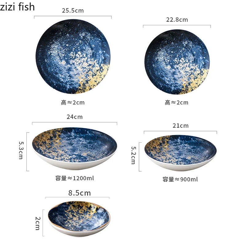 Starry Sky Blue Ceramic Plate Salad Plate Dessert Steak Plates Sushi Plates Seasoning Dish Restaurant Creative Tableware