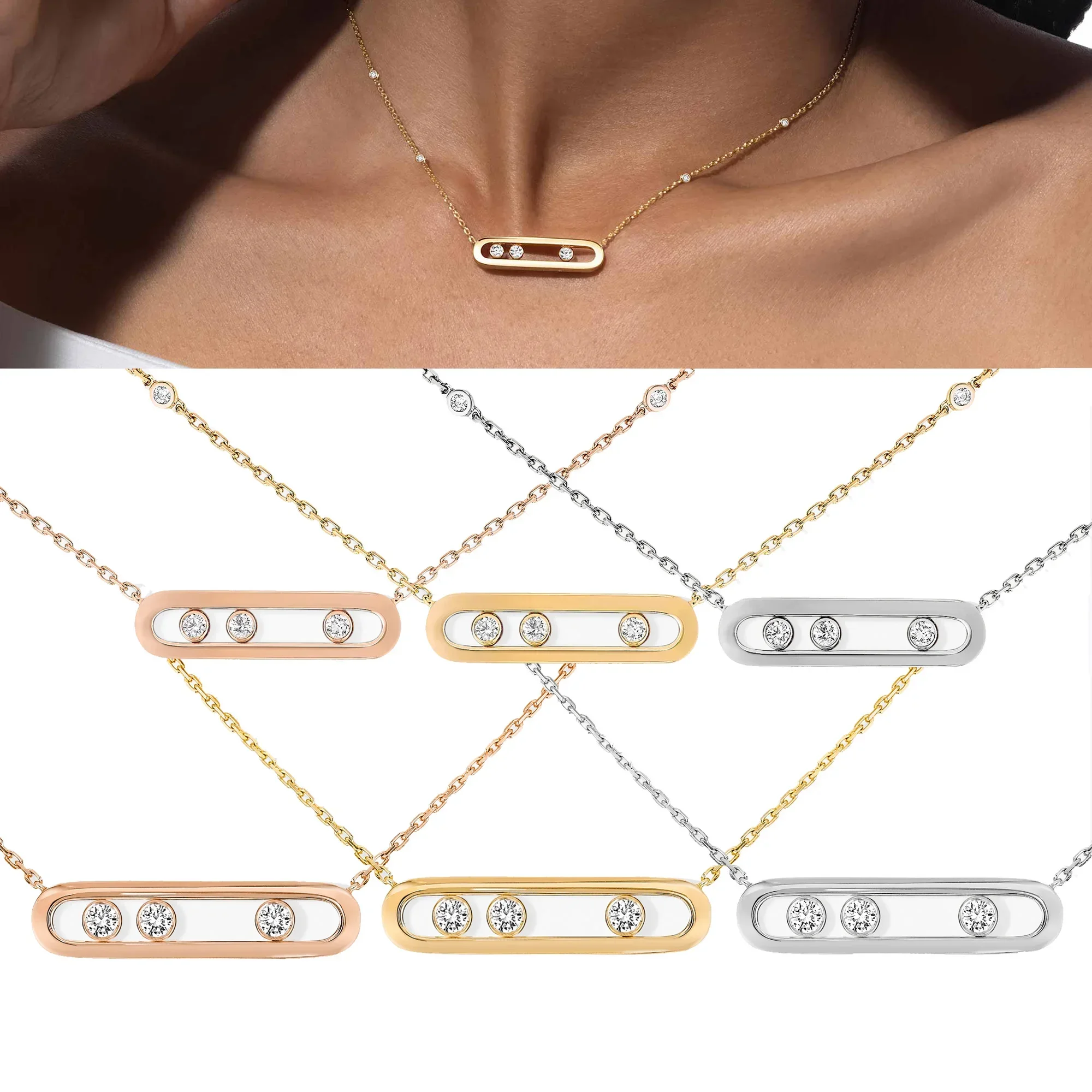 Silver Pendant 925 sterling silver Brillant 3 Move Diamond Pendentif Collier Messica Femmes Bijoux De Luxe Marque Vintage Style Party