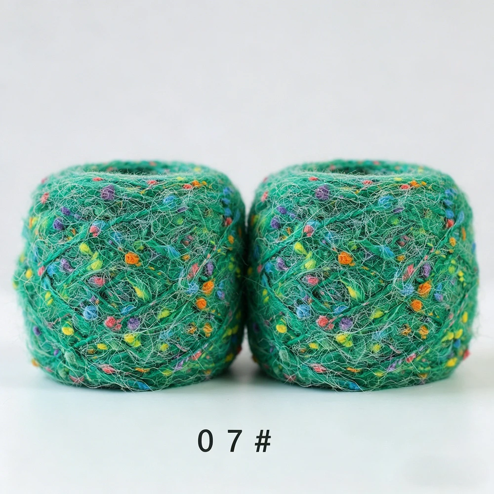 2 볼 레인보우 컬러 도트 모헤어 원사 부드럽고 편안한 손으로 짠 DIY 스카프 숄 코트 뜨개질 크로셰 혼합 실