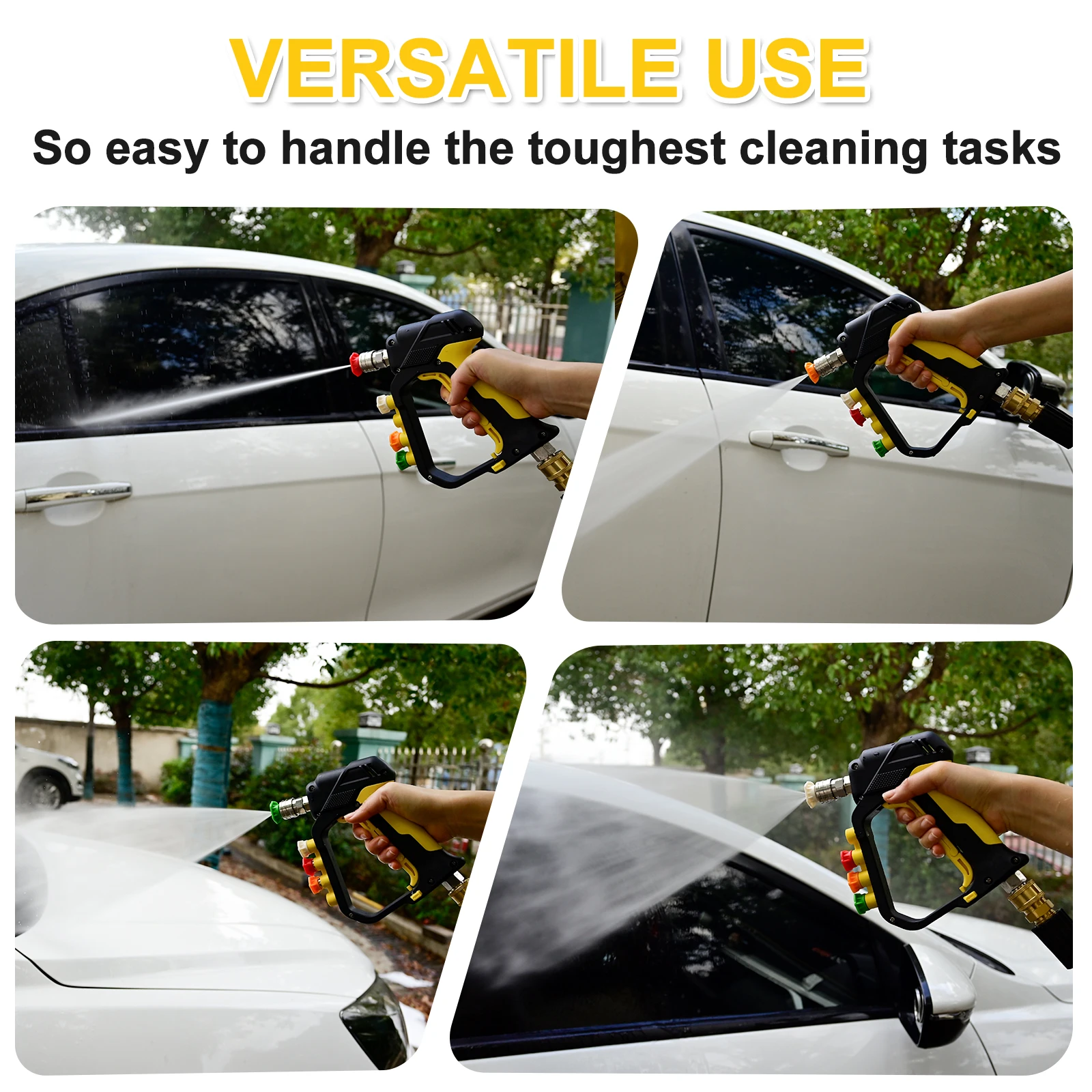 고압 세척기 짧은 스프레이 건 최대 5000 PSI, 1/4인치 퀵 커넥터 및 3/8인치 퀵 플러그, 노즐 팁 홀더 포함