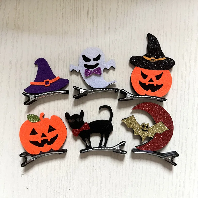 

12pcs Women Girls Halloween Hair Clips Pumpkin Ghost Witch Hat Spider Web Hairpins Barrettes Cosplay Costume Accessories